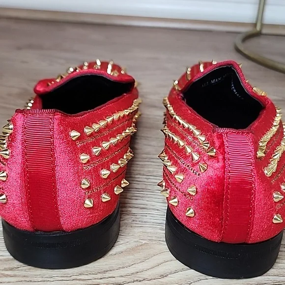 After Midnight Mens Harvie AM Exclusive Smoker Red Velvet Gold Spike Studs Shoes - Picture 4 of 11